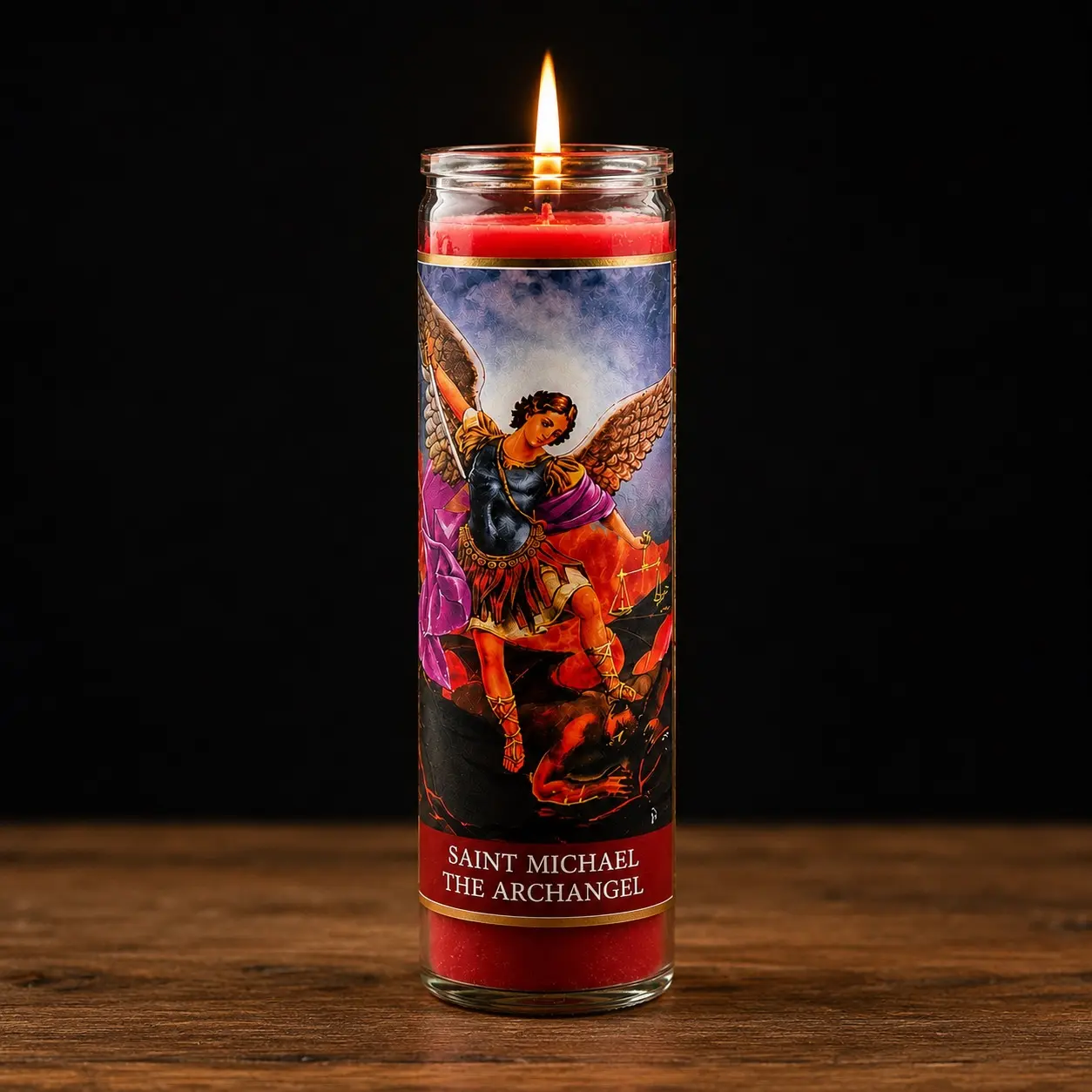 Prayer Candle St Michael Red Wax, 8 Inch