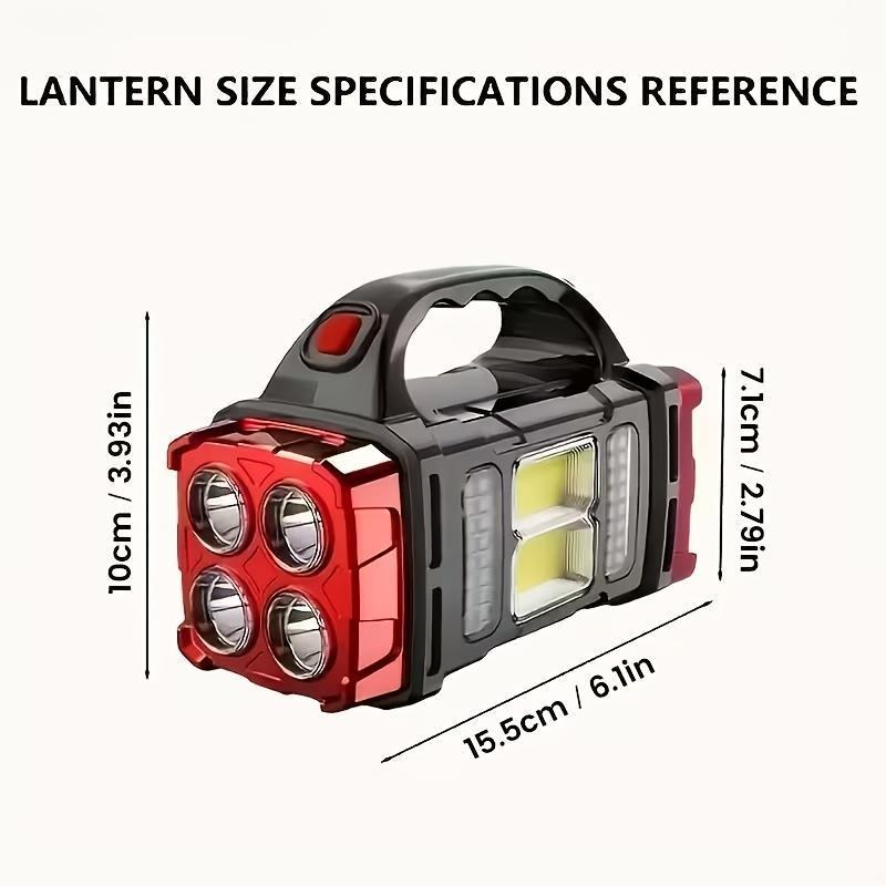 Solar Rechargeable Flashlight & Lantern with Phone Charger, 4-Head Super Bright, USB/Solar Dual Charging, Multi-Mode Emergency Light for Camping, Hurricane, Power Outage, Hiking, Fishing, Dog Walking, Outdoor & More