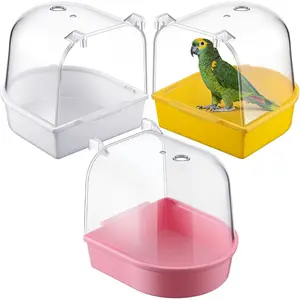 3 Pieces Clear Bird Bath for Cage, Parakeet, Cockatiel, Conure, Canary, Budgies, Parrots Accessories Hanging Bath Box with Clear View (Bright Colors)