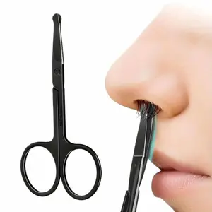 Rounded Tip Nose Hair Scissors, Stainless Steel Facial Grooming Scissors for Eyebrow, Ear Hair, Mustache & Beard Trimming