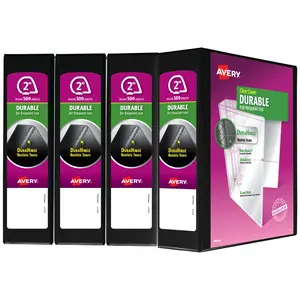 Avery Durable View 3 Ring Binders, 2" Slant Rings, 4 Black Binders (05739)