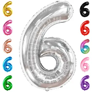 40-Inch Giant Silver Number 6 Balloon for 6th Birthday Party Decorations
