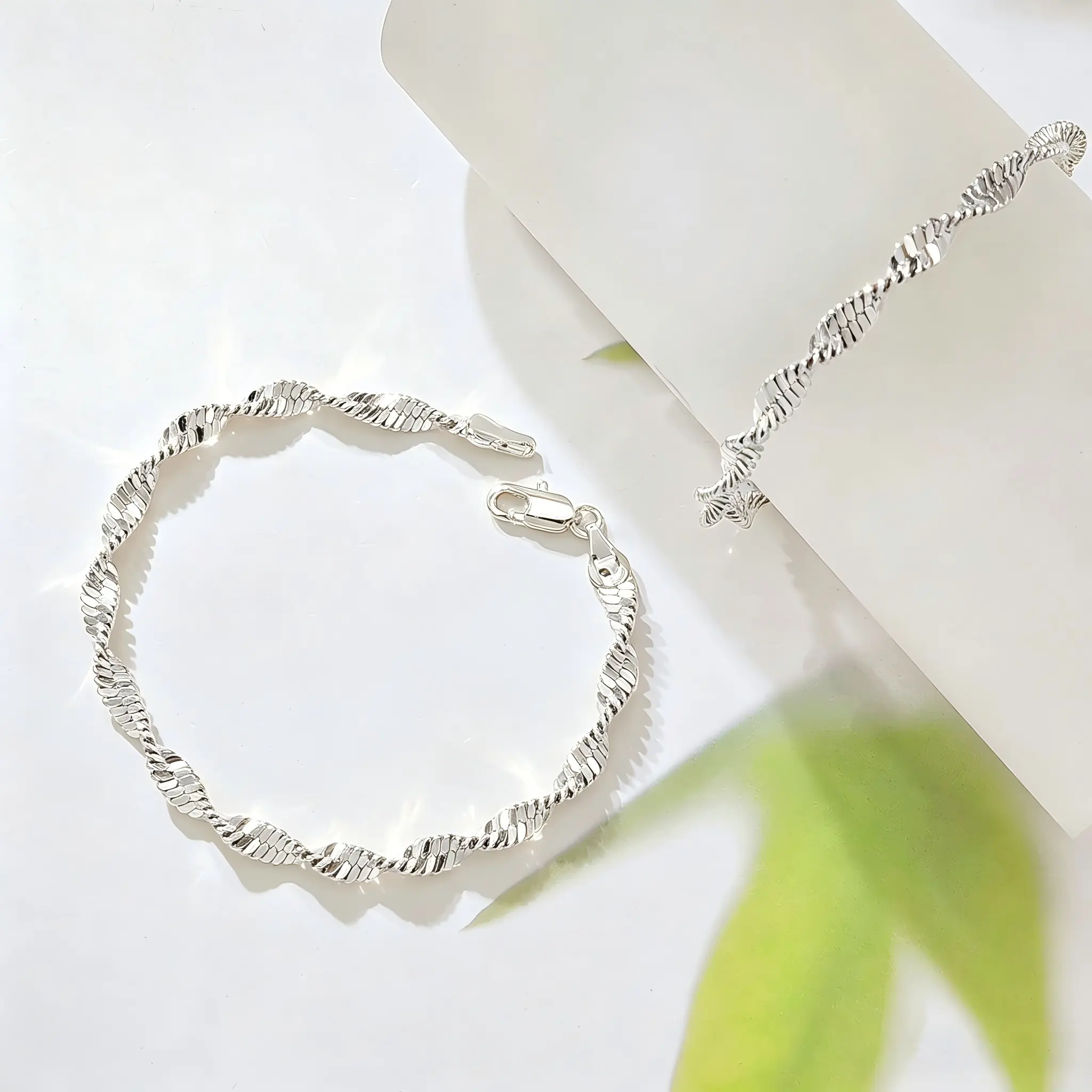 925 Sterling Silver Bracelet for Women, Elegant Minimalist Wave Twist Thin Chain with Lobster Clasp, Dainty Curved Jewelry Gift, Silver Bracelets & Bangles, Daily Wear, Dainty Twisted Wave Design, Crafted, Modern