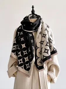 Women's Geometric Pattern Scarf, Warm Soft Fitted Shawl for Fall & Winter, Casual Fashion Accessory for Women & Girls