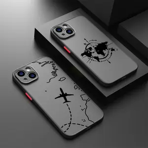 Line Airplane Topographic Print  Case for 11 12 13 14 15 16 17 Pro Max Mini Plus SE Protective Back Cover	 Phone  accessories