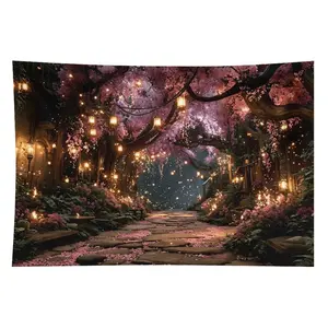 1pc Magical Forest Tapestry - Whimsical Home Decor, Enchanted Purple Cherry Blossom Tree Wall Hanging, Colorful Statement Tapestries