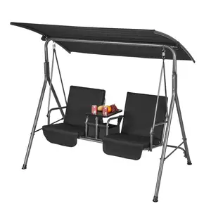 VEVOR 2/3-Seat Patio Swing Chair, TikTokShopBlackFriday, Outdoor Patio Swing with Adjustable Canopy, Porch Swing with Storage Bag and Rotating Tray, Oxford Fabric and Alloy Steel Frame, for Balcony, Backyard, Poolside
