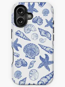 Blue Seashell Print iPhone Case - Durable & Impact-Resistant for iPhone Models 11, 12, 13, 14, 15, 16 - Glossy Finish, UV Protection