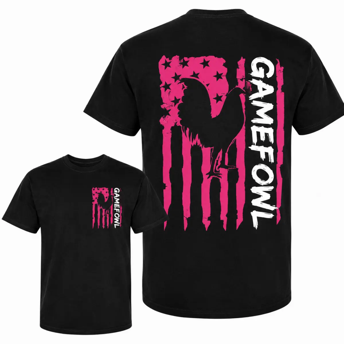 Gamefowl American Flag T-Shirt, Pink Gamefowl Shirt, Rooster Lover Graphic Tee, Chicken Breeder Apparel, Poultry Farm Shirt, Patriotic Farm Life Gift