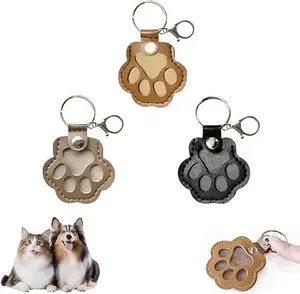 Cat&Dog Fur Paw Shaped pu leather tag Keepsake Storage Keychain,Pet Memorial Gifts for Bag Purse Paw Charm Key Holder - 1PC