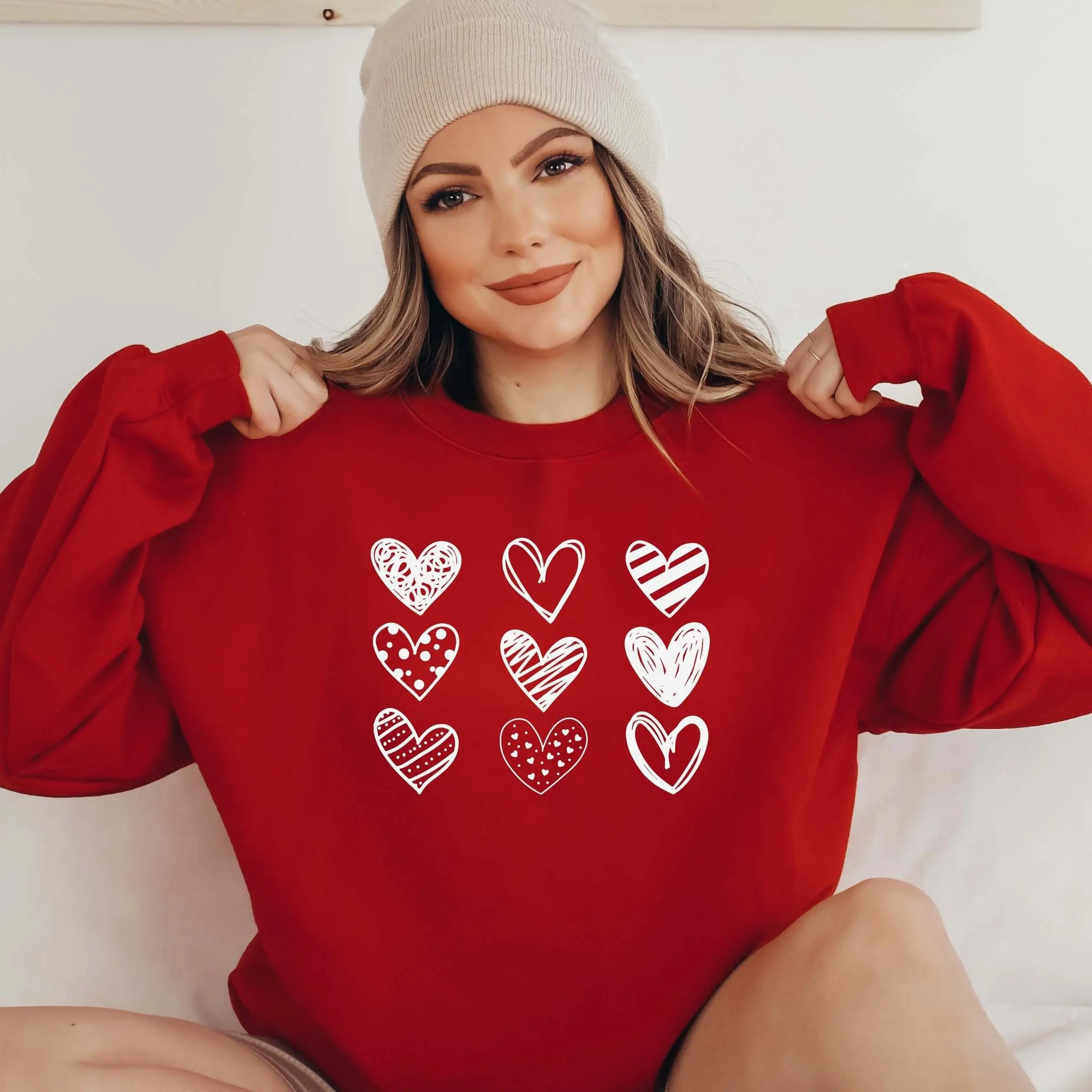 Womens Valentines Hearts Sweatshirt, Valentine's Day Shirt, Nine Hearts Valentine, Valentine Sweatshirt, Women's Valentines Day Sweatshirt,