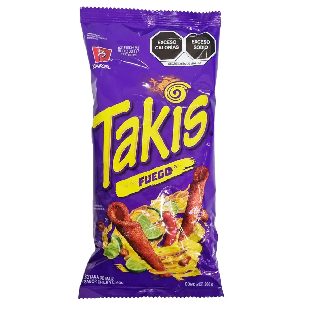 15 pck- Barcel Takis Fuego Botana de Maíz Enchilada 200g