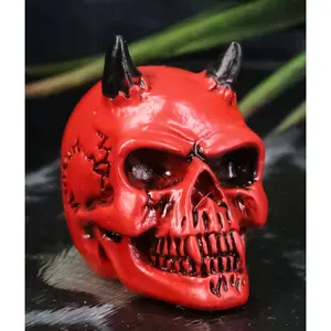 Hell Bent Pit Lord Horned Crimson Blood Red Demon Vampire Mini Skull Figurine