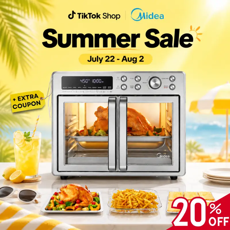 [2026 Kitchen Hack] Midea Flexify French Door Air Fryer Toaster Oven Combo 26.4 QT, Extra Large Countertop Air Fryer Oven 10-in-1 Combo 25% Faster Cooking & 90% Less Oil, Elegant Design Convection Fan, Gift of the Season