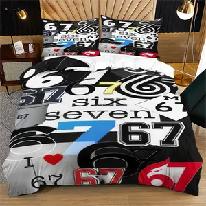 67 Meme" Creative Decorative Duvet Cover Set (with 1-2 Pillowcases), Polyester Fabric, Trendy Gift Recommendation, Stylish Room Decor Bedding, Bedroom Bedding Set