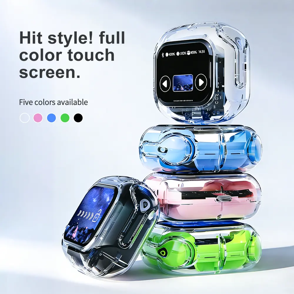 AirMax Wireless Bluetooth Earbuds - LCD Color Screen Touchscreen Display, Transparent Exquisite Design, Long Battery Life, Noise Cancelling, Built-in Microphone with Charging Case, Audio Electronic Device Headset for Office, Sports