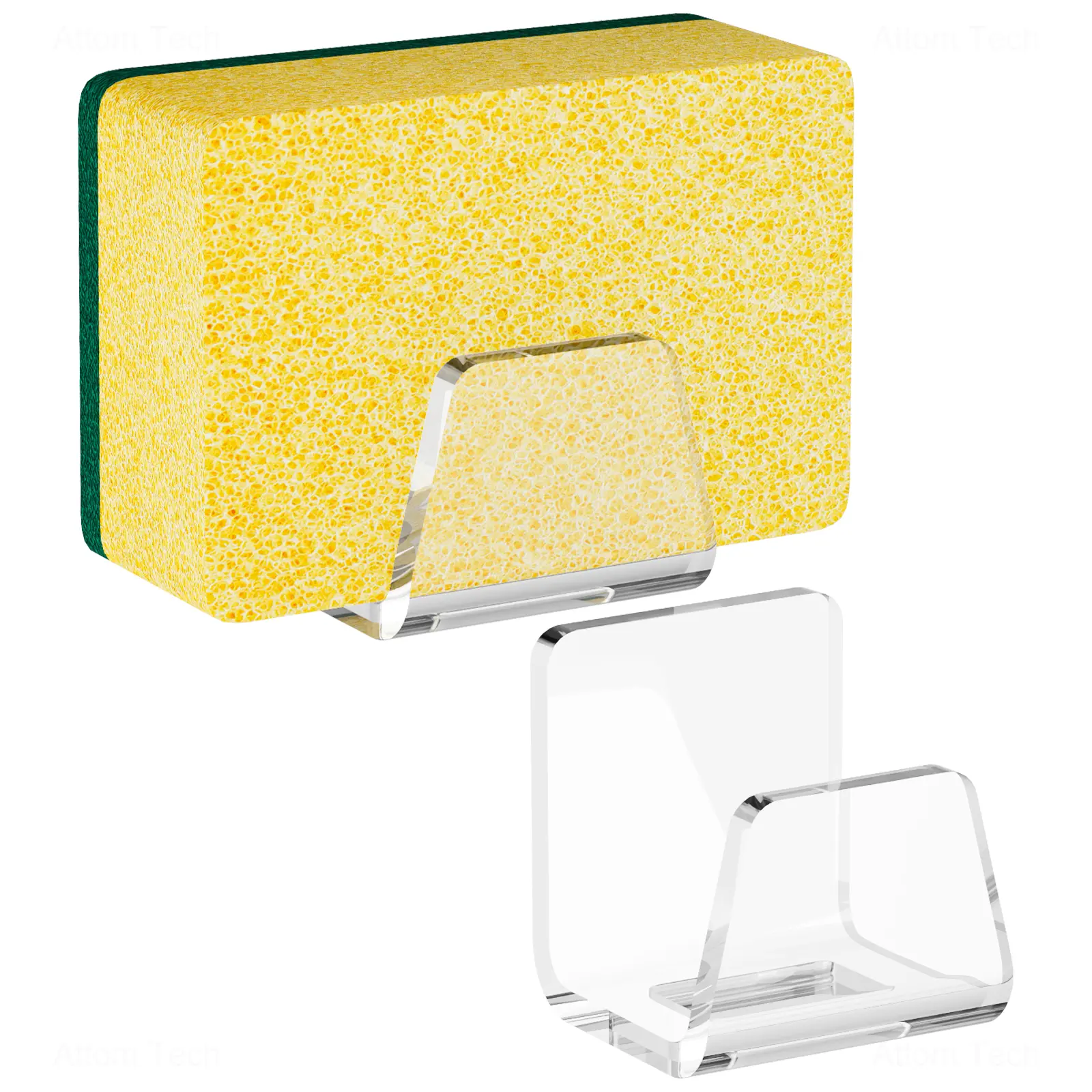 NiHome Clear Acrylic Kitchen Sink Sponge Holders 2PCS - Efficient Drainage, No-Drill Design, Multipurpose Storage for Sponges, Dishcloths & More
