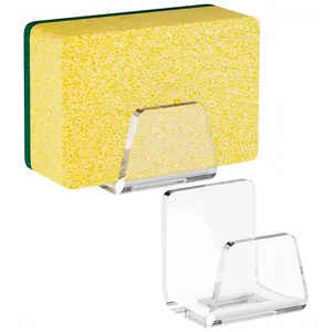 NiHome Clear Acrylic Kitchen Sink Sponge Holders 2PCS - Efficient Drainage, No-Drill Design, Multipurpose Storage for Sponges, Dishcloths & More
