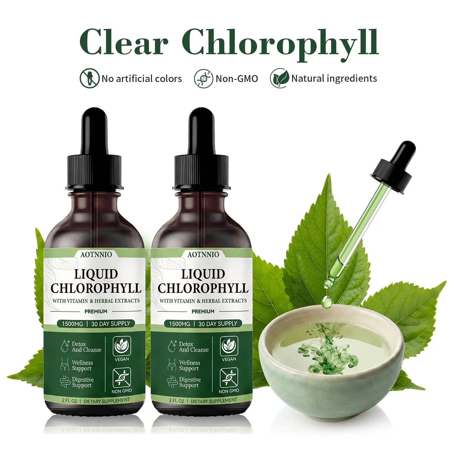 Liquid Chlorophyll Drops | 2 oz | Vegan, Non-GMO & Gluten-Free Formula | Natural Mint Flavor | Daily Health Supplement