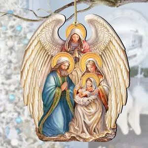 Designocracy 8611056 5 x 5.5 x 0.25 in. Nativity with Angel Wooden Christmas Decor Ornaments