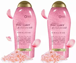 OGX Sensitive + Rose Water & Pink Sea Salt Scrub & Wash 19.5 Fl Oz 2 Pack