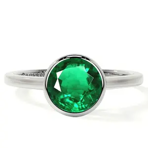 Bezel Set Round Emerald Solitaire Ring (1.25cts.)- REM002-7X7-AAA