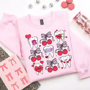 Dental Valentine's Day T-Shirt, Tooth Clipart, Coquette Dentist Shirt, Cute Tooth Shirt, Group Dental Assistant Vday Sweater, Dental Squad Office Shirts