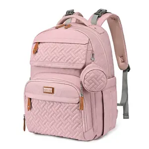Diaper Bag Backpack, Travel Backpack with Changing Pad, Pacifier Case &  Straps, Multifunction, , Unisex  Pink