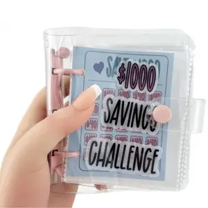 Mini Money Saving Binder, $1000/$500/$300 Money Saving Challenge Book Budget Binder with Envelopes Portable Deposit Anytime Anywhere, Money Saving Challenge Clear Loose Leaf Book, Office Supplies,UU