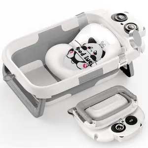 Foldable Baby Bathtub, Lightweight Bathtub for Infants to Toddlers with Soft Cushion & Thermometer, Portable Baby Tub Newborn to Toddler 0-24 Months(Grey)