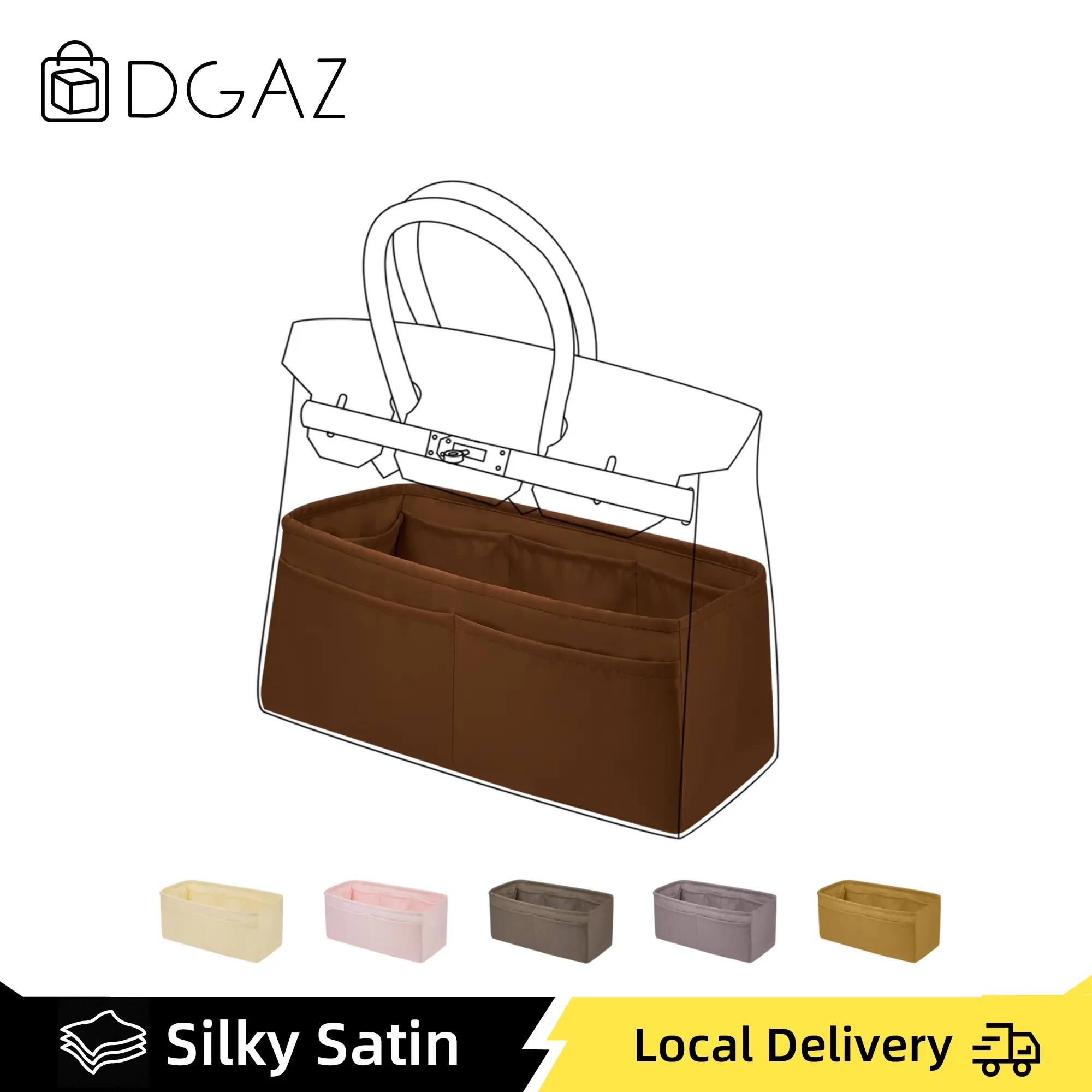 DGAZ Silk handbag Organizer Insert Compatible with Birkin 25/30/35/40, Silky Smooth Luxury Handbag Organizer with Pockets