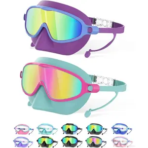 Swim Goggles with Nose Cover for 3-12, 2 Pack Anti Fog/UV Swimming Goggles Mask for Boys Girls