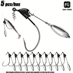 5pcs/box Downspin Swim Bait Hooks, 5.5g-8.5g Weighted Swimbait Hooks with Rotating Blades, Fish Shape Lead Head Hook with Flash Spring Lock Pin