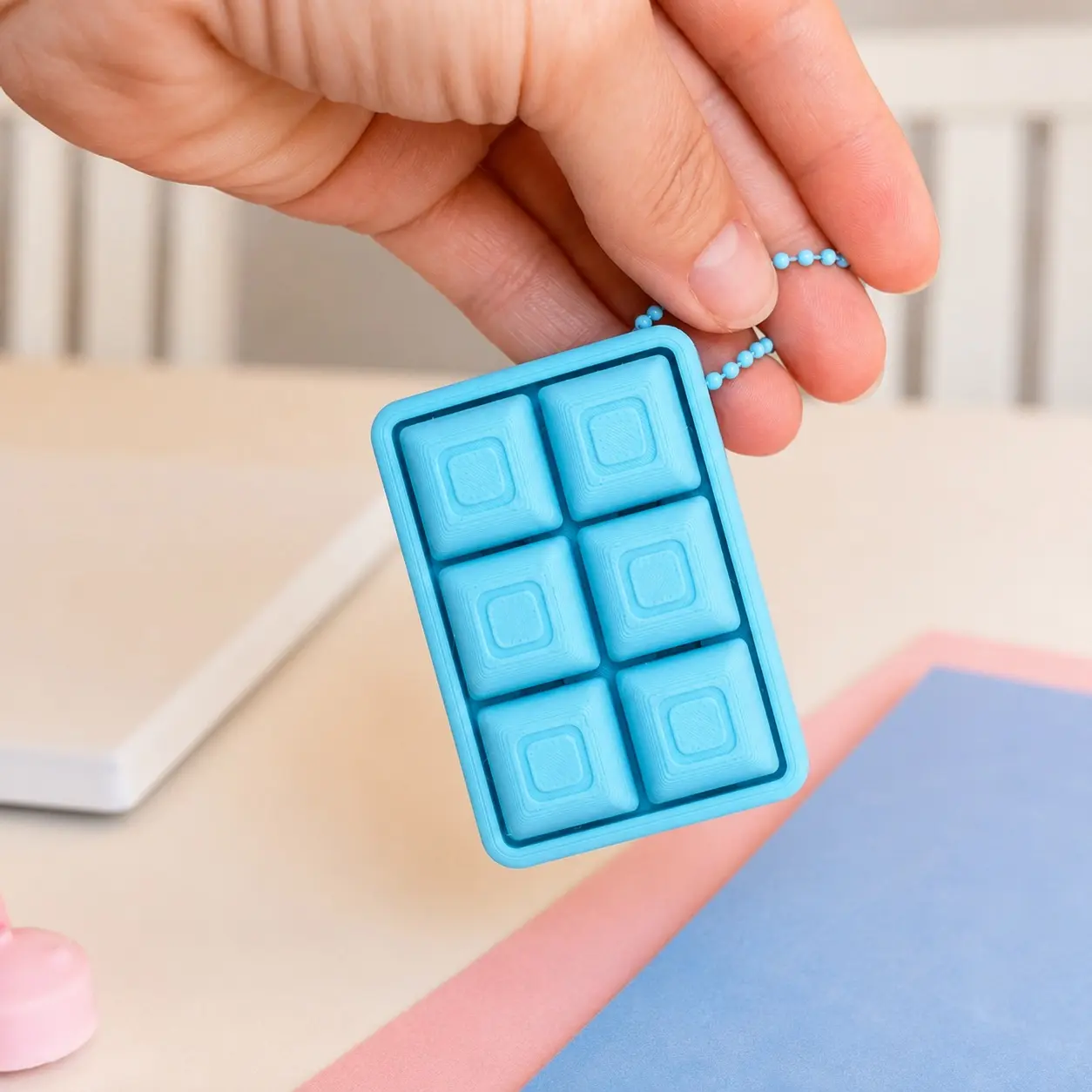 Pastel 6-Button Fidget Clicker  Custom 3D Printed Chocolate Bar Desk Toy with ASMR Mechanical Switches (Ages 3+)