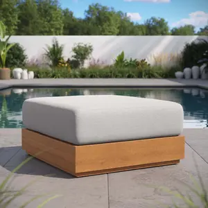 Modway Tahoe Outdoor Patio Acacia Wood Ottoman in Natural Light Gray