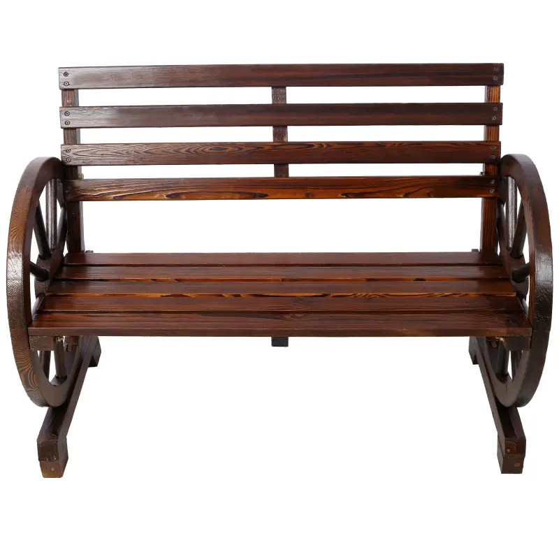 Bellemave 2-Person Wheel-Shape Solid Fir Wooden Bench - Brown Slatted Seat & Backrest, Ergonomic Fixed Arms, Country Life Garden Furniture, Stable Durable 2-Person Lounge for Porch (Assembly Required, Ideal for Lively Conversation)