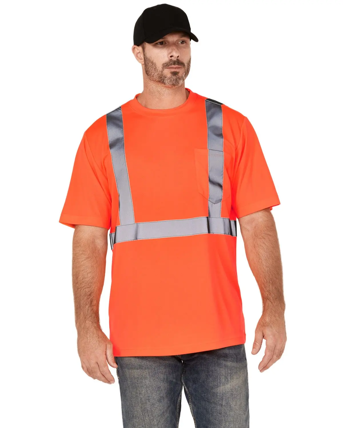 Hawx Men's Men'S Hi-Vis Reflective Short Sleeve Work T-Shirt - Hhvsu24827-Or