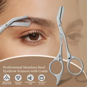 Stainless Steel Eyebrow Trimmer with Comb, Safe for Beginners, Non-Slip Handle, Portable Makeup Tool, Beauty Care Kit, Eyebrow Shaping Tool