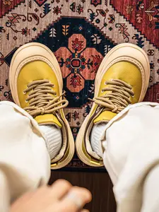 Unisex Trendy Detail Sneakers: Thick Rope Laces, Silver Eyelets, Cushion Platform. For Daily Outings/Stylish Looks