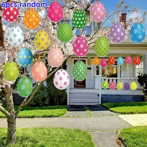 6pcs,Easter Egg Outdoor Hanging Ornaments Outdoor Lawn Decorations Easter Egg Yard Tree Porch Hanging Ornament Colorful Plastic Easter Egg Home Decor Ornament