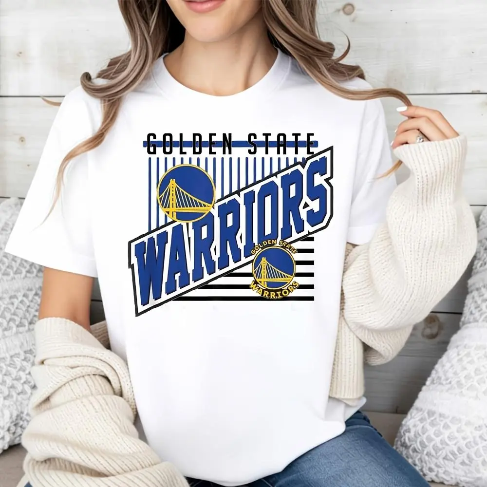 Women's Golden State Warriors Vintage NBA Team Logo Flat Casual Style Essential Fabric Basketball Fan Graphic T-Shirt