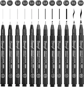 Bianyo Black Art Pen Set - 12 Assorted Sizes Fine Line Drawing, Upgraded Pigment Ink, Bonus Pouch Bag, Water-Resistant Archival Pens for Artists, Crafters, and Journaling bible  study  supplies