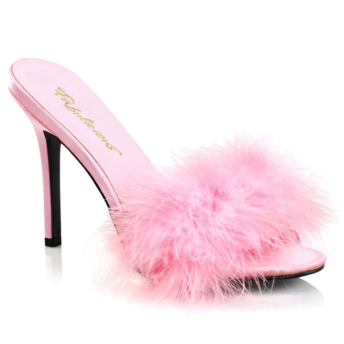 High Heel Slippers for Women, Glamorous Marabou Fur Slip On Mules with a Comfortable 4" Stiletto Heel