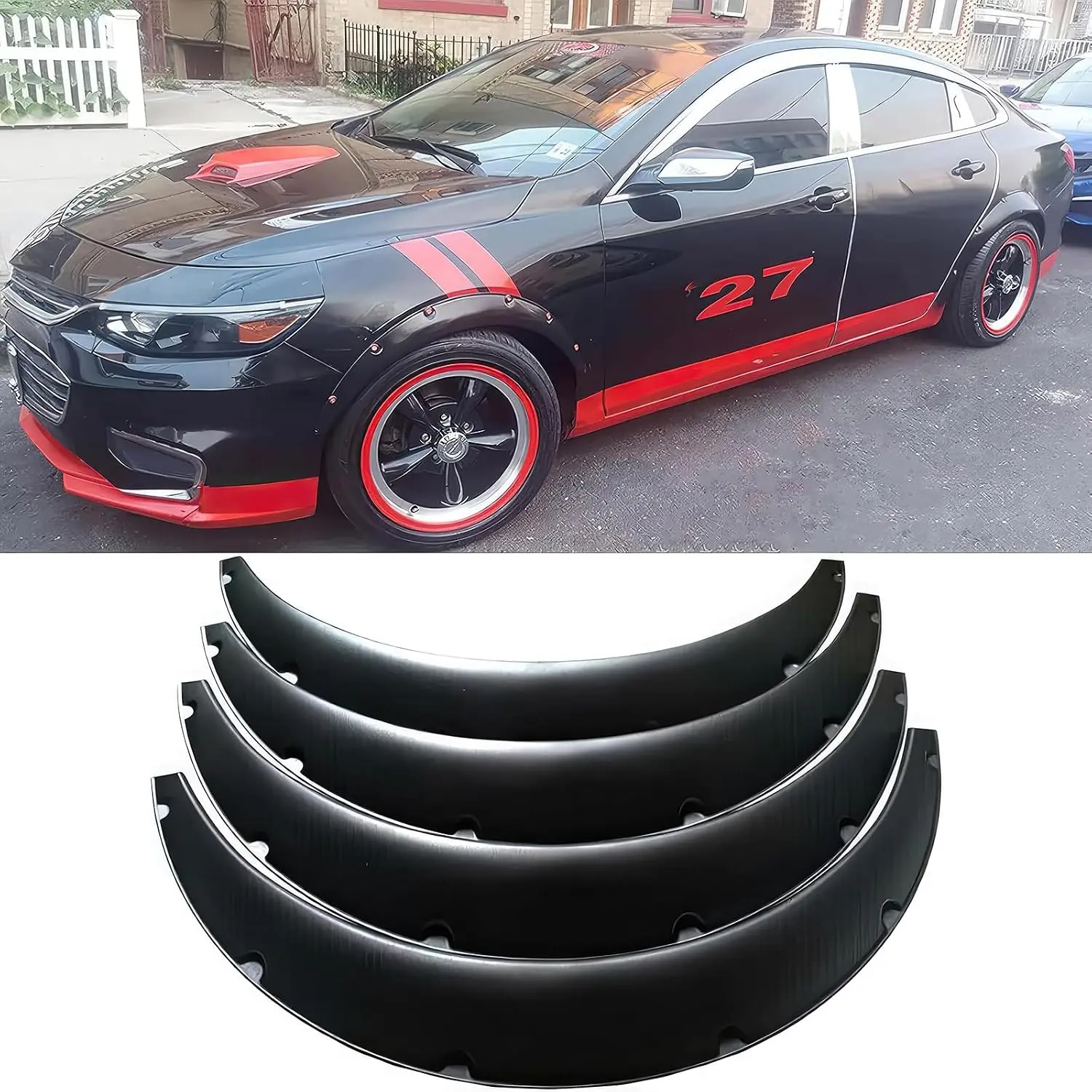 4PCS Universal Fender Flares 35''L Fender Flares WideBody Kit Car Flexible Wide Body Kit Compatible with Dodge Charger Ford Ranger Scion TC Honda Civic Accord VW Toyota Corolla