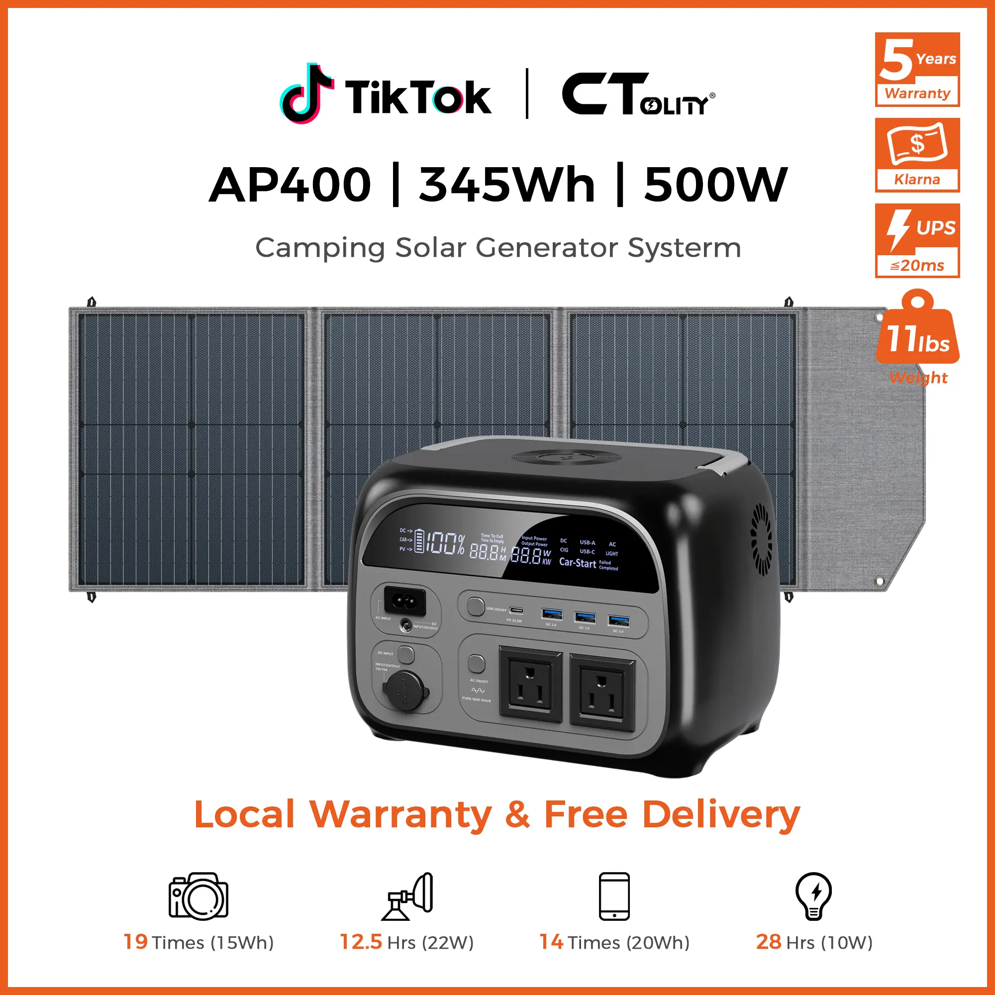 [Summerfinds][Camping Essentials 2026/Camping Gear] Ctolity 500w 345wh Portable Power Station Solar Generator 100w Etfe Solar Panel 23.7% Efficiency Solar Generator Lifepo4 Battery Off Grid Living Power Outage Survival Emergency Prep tiktokshopbacktoschoo