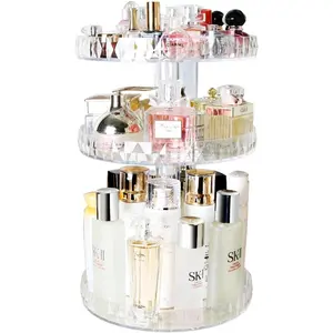 Three Layers Perfume Organizer, 360 Rotating   Storage Box Transparent  Swivel Shelf Desktop  Care Product Dresser Finishing, Plus Size