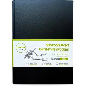 A4 Sketchbook, Professional Grade, Black Hard Cover Sketch Book, Art Drawing Book, Wood Free, Off White Thick Paper, Sketch Pad, Dry Media 100 Pages -160g/M² (108 Lb)