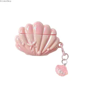 2026 Pink Seashell AirPods Case – Electroplated Cute Shell Protective Cover with Pendant, Shockproof Case for AirPods 1/2/3/4/Pro/Pro2, Aesthetic Girl Style Accessory for Daily Carry & Gift