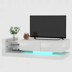 [SOIYELIFE] Sleek White TV Console for 75" TVs! Storage Cabinets, 31 - Mode RGB LED Lights with Remote. Perfect Modern Entertainment Center Living Room Apartment Furniture