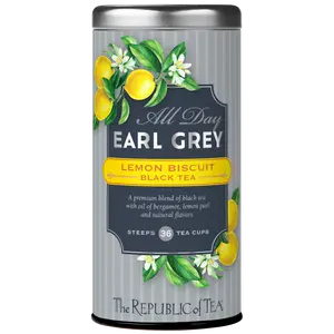 The Republic of Tea – All Day Earl Grey Lemon Biscuit Black Tea, Naturally Caffeinated, 36 Tea Bags